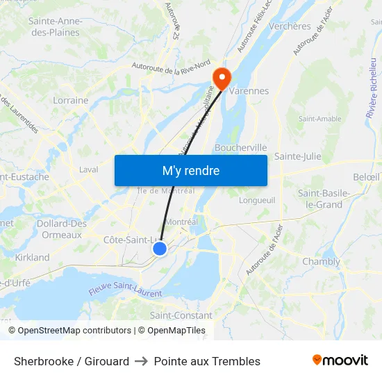 Sherbrooke / Girouard to Pointe aux Trembles map