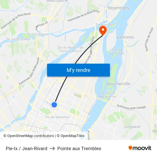 Pie-Ix / Jean-Rivard to Pointe aux Trembles map