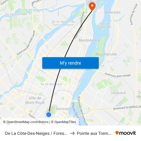 De La Côte-Des-Neiges / Forest Hill to Pointe aux Trembles map