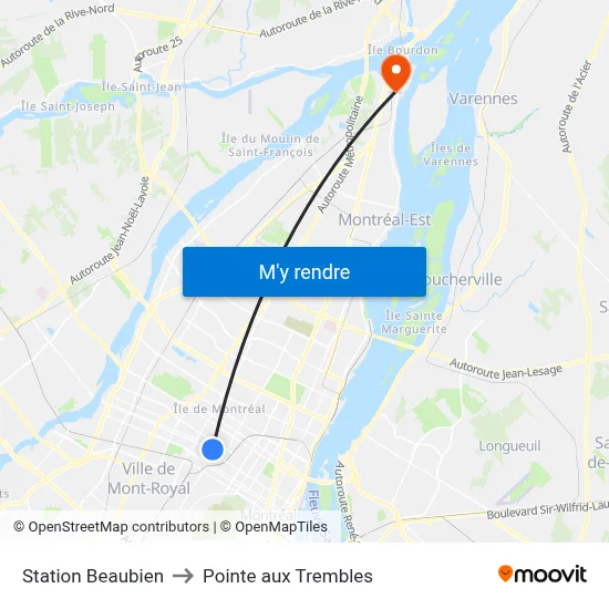 Station Beaubien to Pointe aux Trembles map
