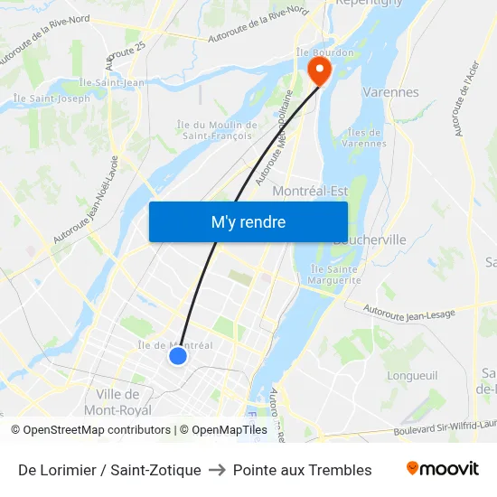 De Lorimier / Saint-Zotique to Pointe aux Trembles map