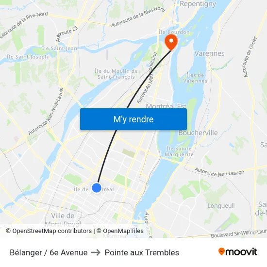 Bélanger / 6e Avenue to Pointe aux Trembles map