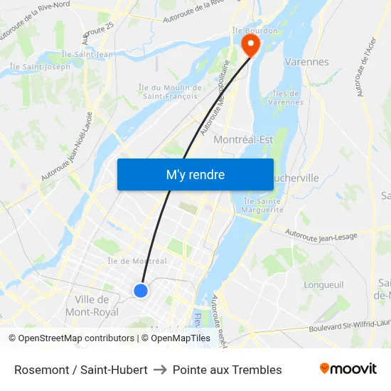 Rosemont / Saint-Hubert to Pointe aux Trembles map