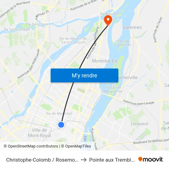 Christophe-Colomb / Rosemont to Pointe aux Trembles map
