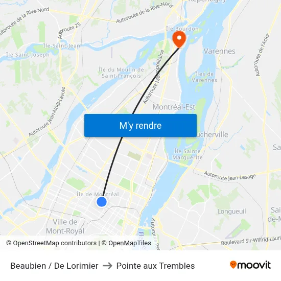 Beaubien / De Lorimier to Pointe aux Trembles map