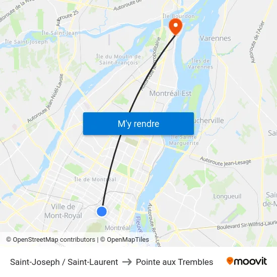 Saint-Joseph / Saint-Laurent to Pointe aux Trembles map