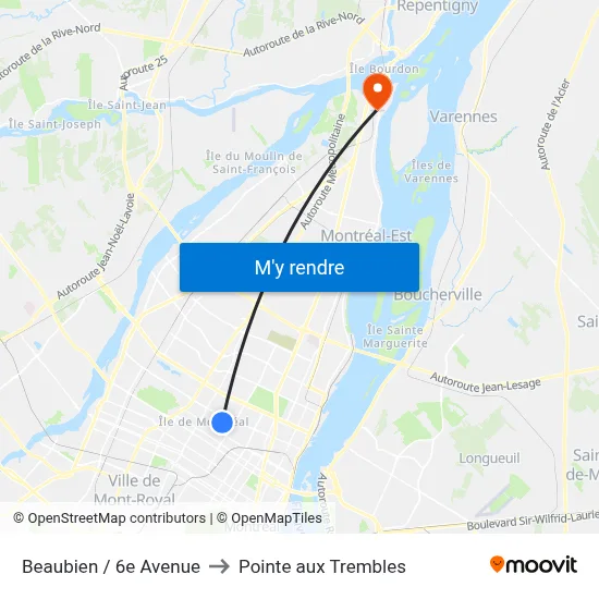 Beaubien / 6e Avenue to Pointe aux Trembles map