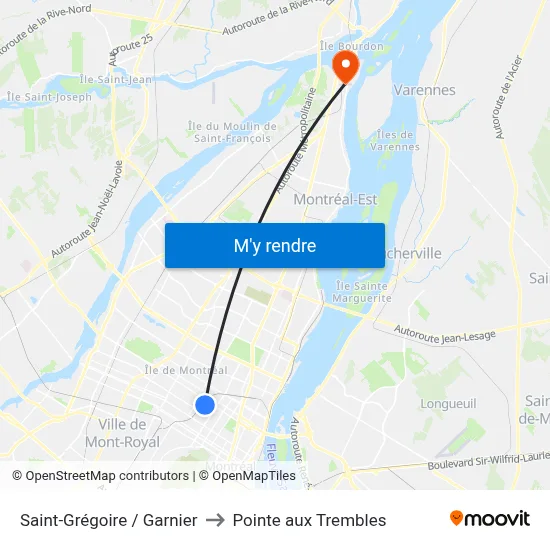 Saint-Grégoire / Garnier to Pointe aux Trembles map