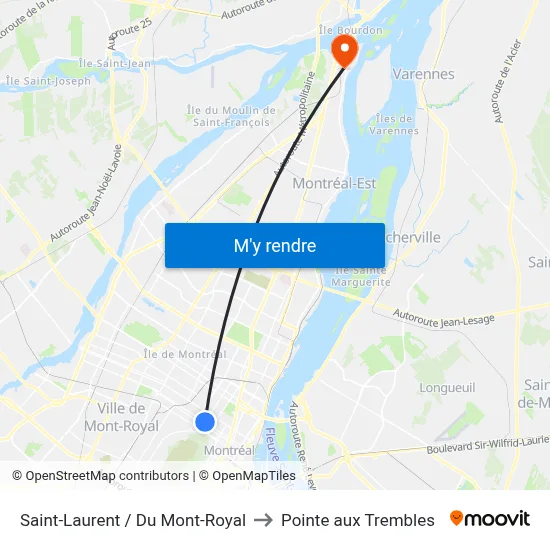 Saint-Laurent / Du Mont-Royal to Pointe aux Trembles map