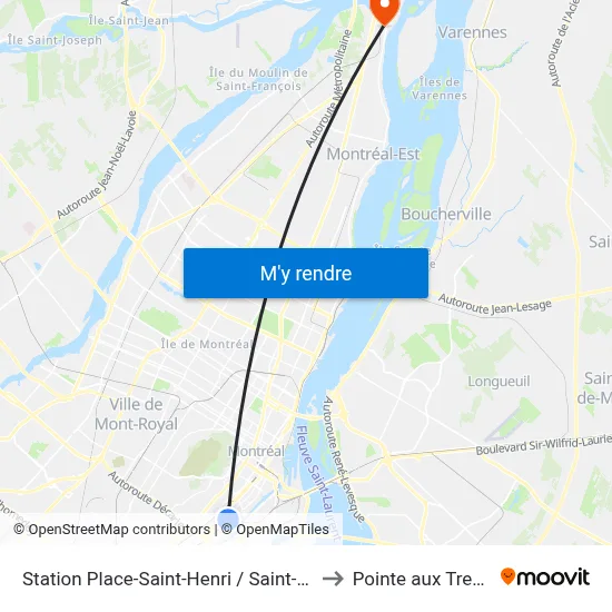 Station Place-Saint-Henri / Saint-Ferdinand to Pointe aux Trembles map
