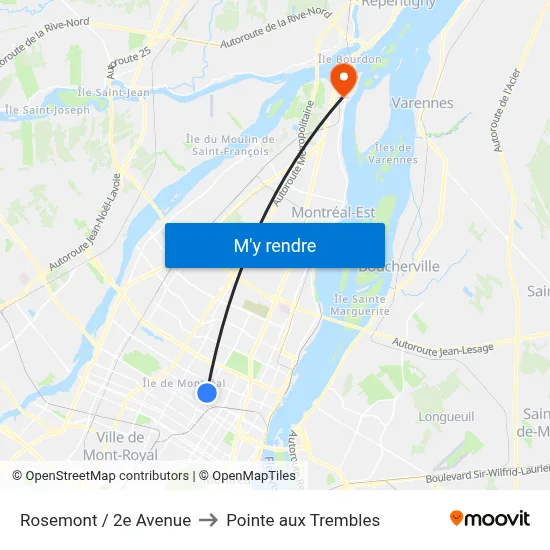 Rosemont / 2e Avenue to Pointe aux Trembles map