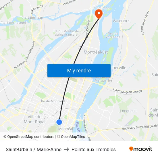 Saint-Urbain / Marie-Anne to Pointe aux Trembles map