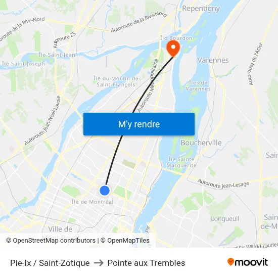 Pie-Ix / Saint-Zotique to Pointe aux Trembles map