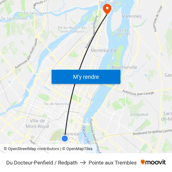 Du Docteur-Penfield / Redpath to Pointe aux Trembles map