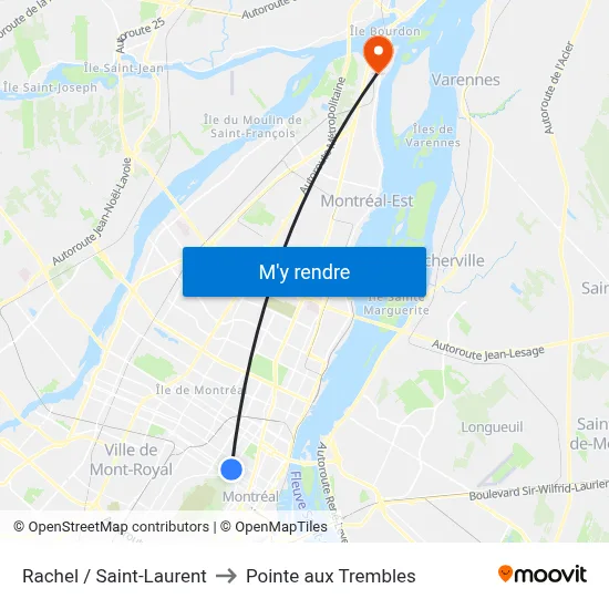 Rachel / Saint-Laurent to Pointe aux Trembles map