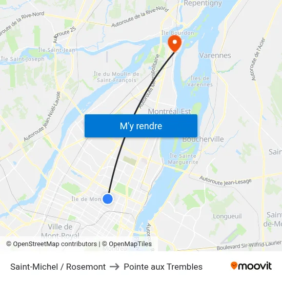 Saint-Michel / Rosemont to Pointe aux Trembles map
