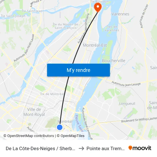 De La Côte-Des-Neiges / Sherbrooke to Pointe aux Trembles map