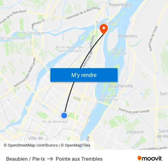 Beaubien / Pie-Ix to Pointe aux Trembles map
