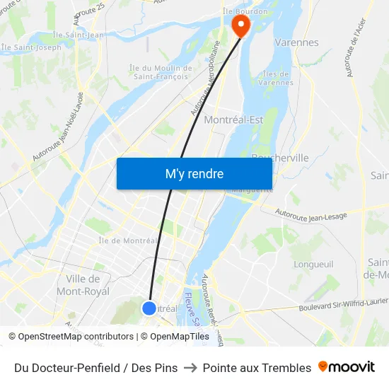 Du Docteur-Penfield / Des Pins to Pointe aux Trembles map