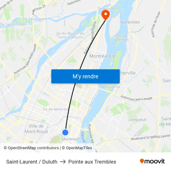 Saint-Laurent / Duluth to Pointe aux Trembles map