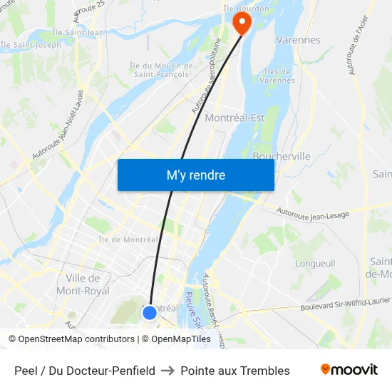 Peel / Du Docteur-Penfield to Pointe aux Trembles map