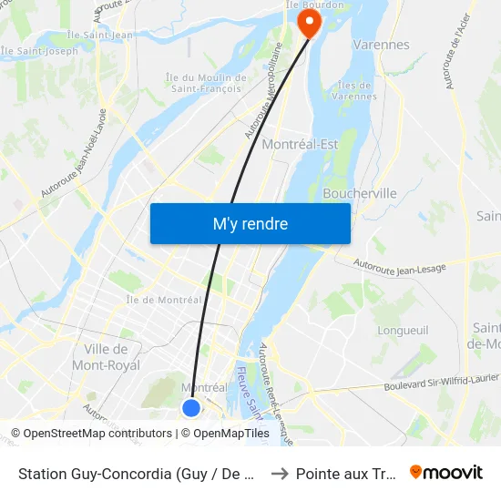 Station Guy-Concordia (Guy / De Maisonneuve) to Pointe aux Trembles map