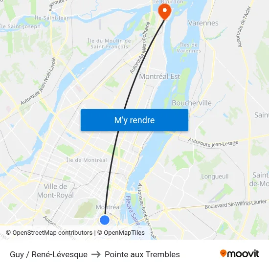 Guy / René-Lévesque to Pointe aux Trembles map