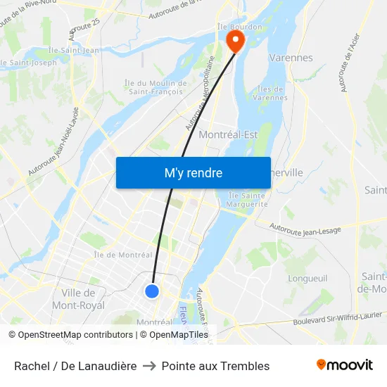Rachel / De Lanaudière to Pointe aux Trembles map