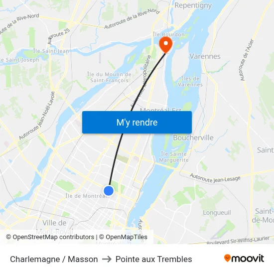Charlemagne / Masson to Pointe aux Trembles map