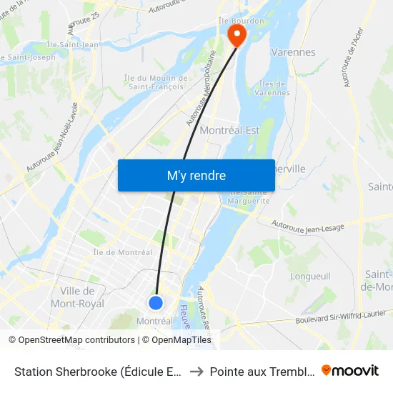 Station Sherbrooke (Édicule Est ) to Pointe aux Trembles map