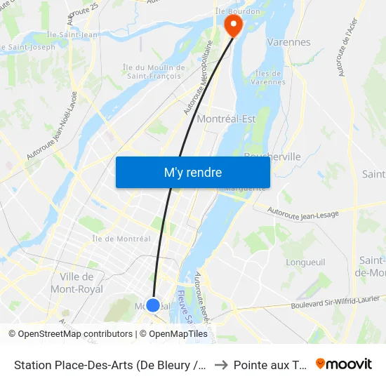 Station Place-Des-Arts (De Bleury / De Maisonneuve to Pointe aux Trembles map