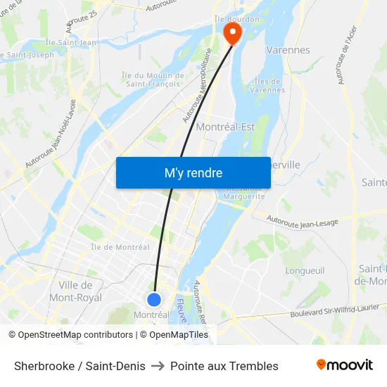 Sherbrooke / Saint-Denis to Pointe aux Trembles map