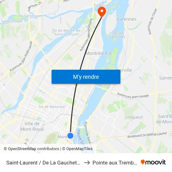 Saint-Laurent / De La Gauchetière to Pointe aux Trembles map
