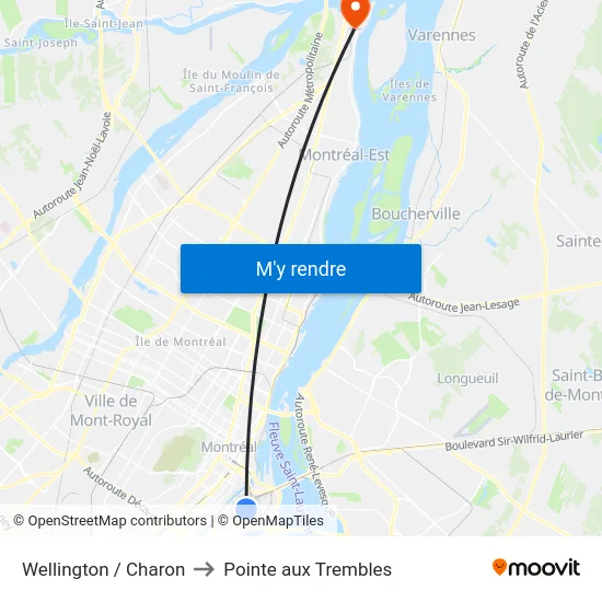 Wellington / Charon to Pointe aux Trembles map