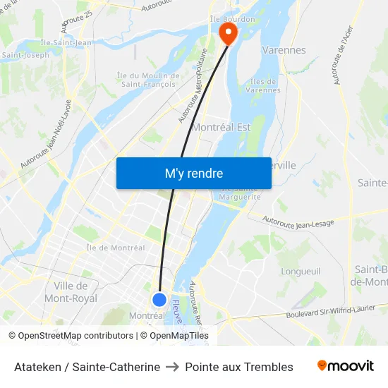 Atateken / Sainte-Catherine to Pointe aux Trembles map