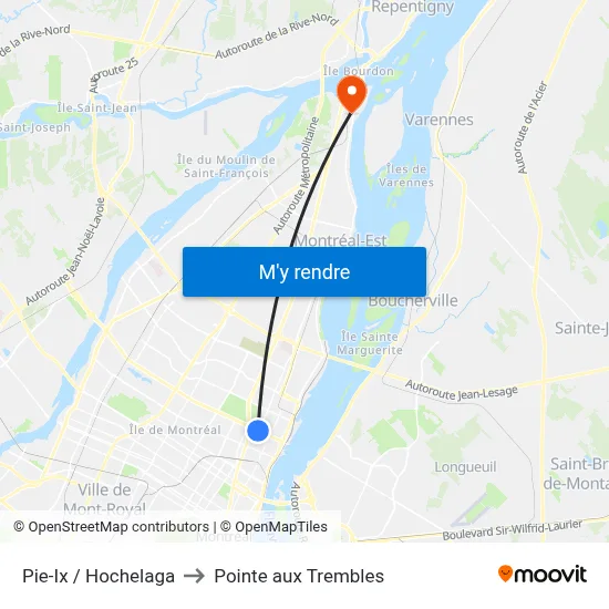 Pie-Ix / Hochelaga to Pointe aux Trembles map