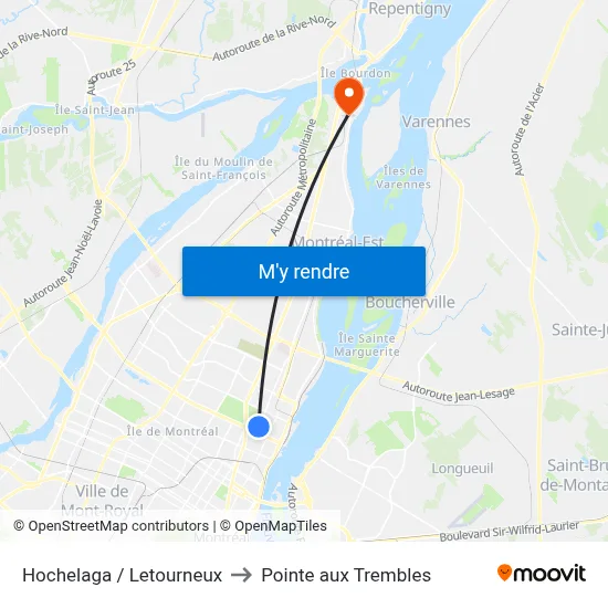 Hochelaga / Letourneux to Pointe aux Trembles map