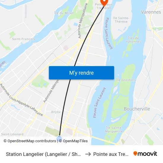 Station Langelier (Langelier / Sherbrooke) to Pointe aux Trembles map