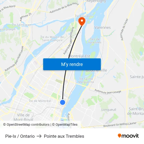 Pie-Ix / Ontario to Pointe aux Trembles map