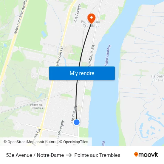 53e Avenue / Notre-Dame to Pointe aux Trembles map