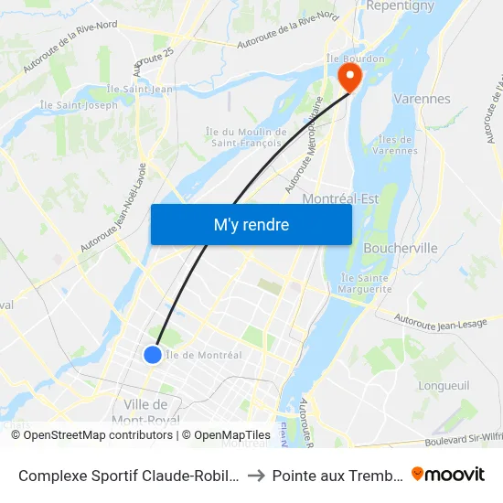 Complexe Sportif Claude-Robillard to Pointe aux Trembles map