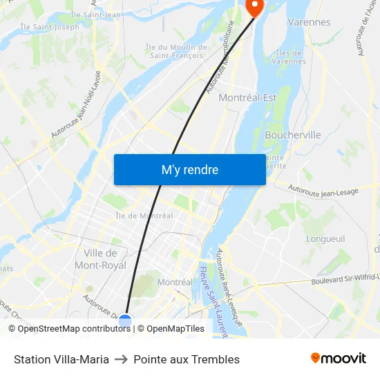 Station Villa-Maria to Pointe aux Trembles map