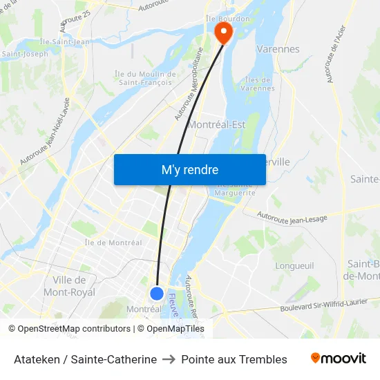 Atateken / Sainte-Catherine to Pointe aux Trembles map