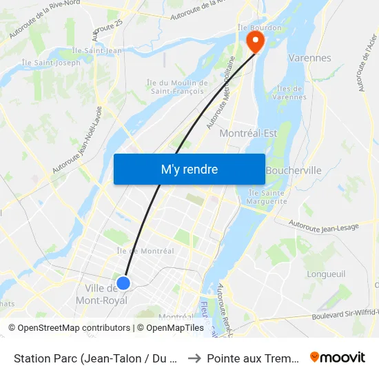Station Parc (Jean-Talon / Du Parc) to Pointe aux Trembles map