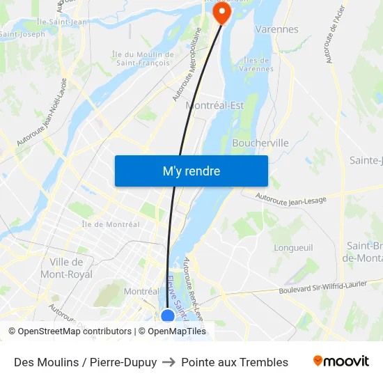 Des Moulins / Pierre-Dupuy to Pointe aux Trembles map