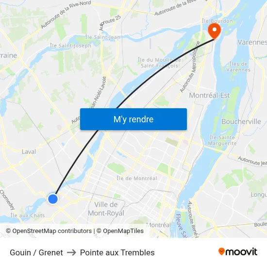 Gouin / Grenet to Pointe aux Trembles map