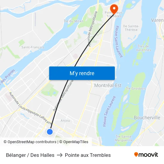 Bélanger / Des Halles to Pointe aux Trembles map