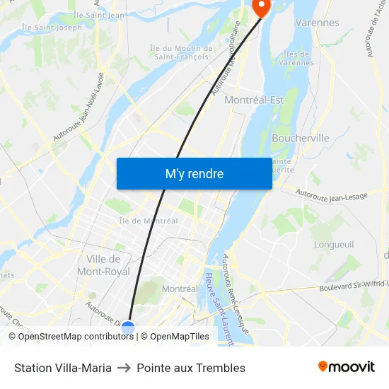 Station Villa-Maria to Pointe aux Trembles map