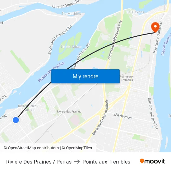 Rivière-Des-Prairies / Perras to Pointe aux Trembles map