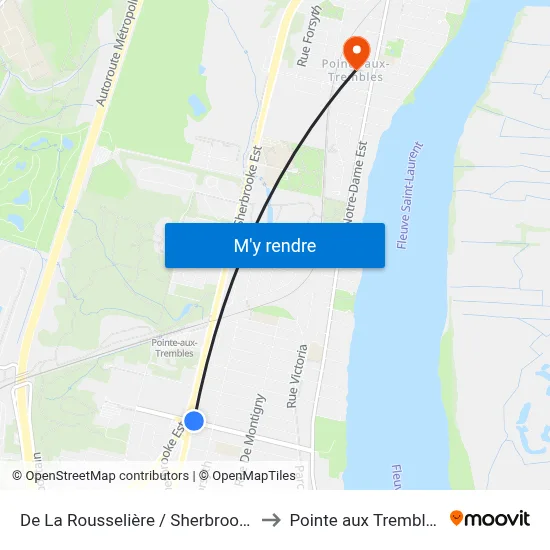 De La Rousselière / Sherbrooke to Pointe aux Trembles map